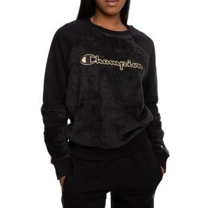 ✨HP✨CHAMPION Faux Fur Fleece Crew Sweatshirt Gold Black Women